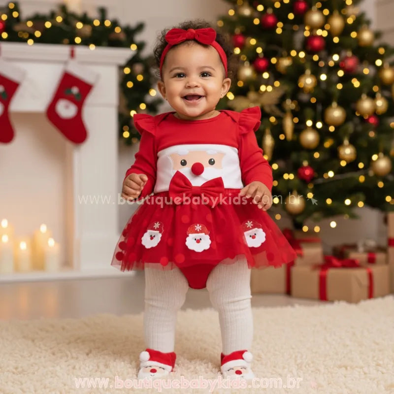 Conjunto Bebê Papai Noel Magia do Natal com Faixa - Boutique Baby Kids
