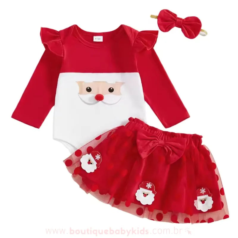 Conjunto Bebê Papai Noel Magia do Natal com Faixa - Boutique Baby Kids