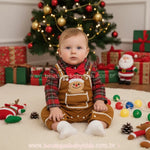 Conjunto Bebê Xadrez Body e Jardineira Biscoitinho de Gengibre de Natal - Boutique Baby Kids