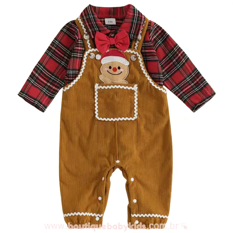 Conjunto Bebê Xadrez Body e Jardineira Biscoitinho de Gengibre de Natal - Boutique Baby Kids