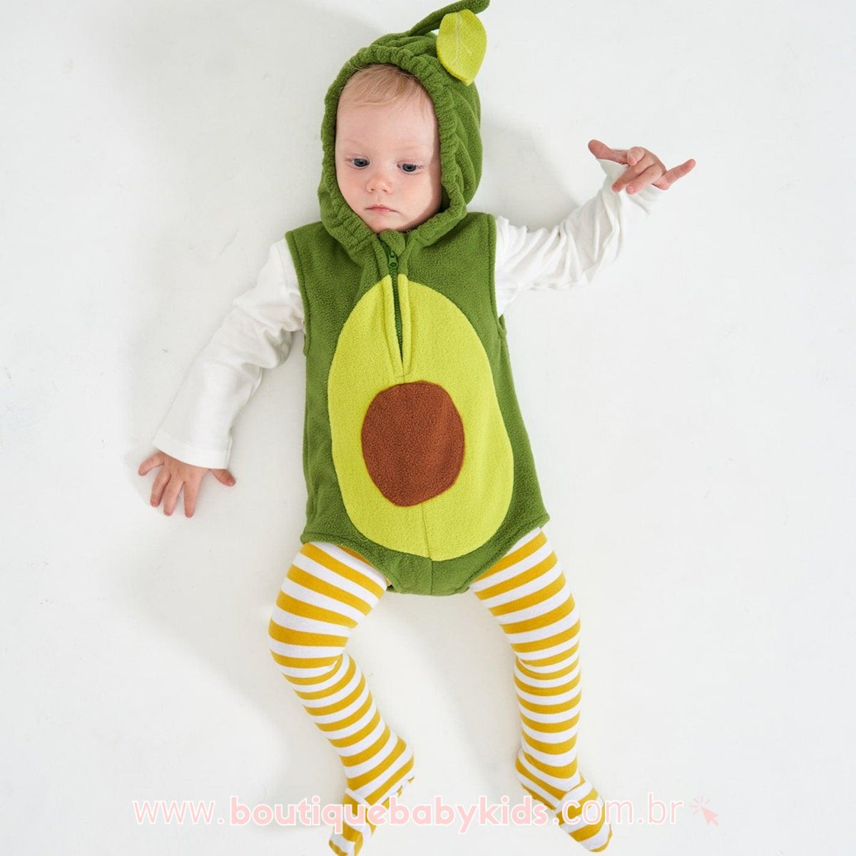 Body Bebê Fantasia Abacate Verde com Meia Mesversário - Frete Grátis - Boutique Baby Kids 