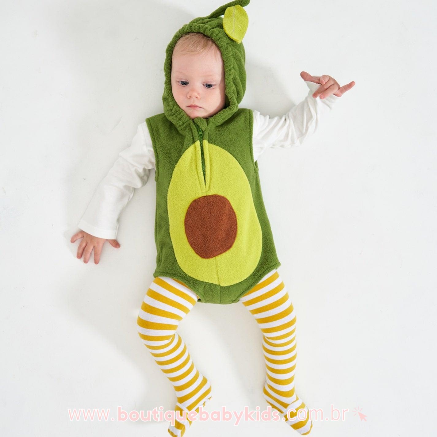 Body Bebê Fantasia Abacate Verde com Meia Mesversário - Frete Grátis - Boutique Baby Kids 