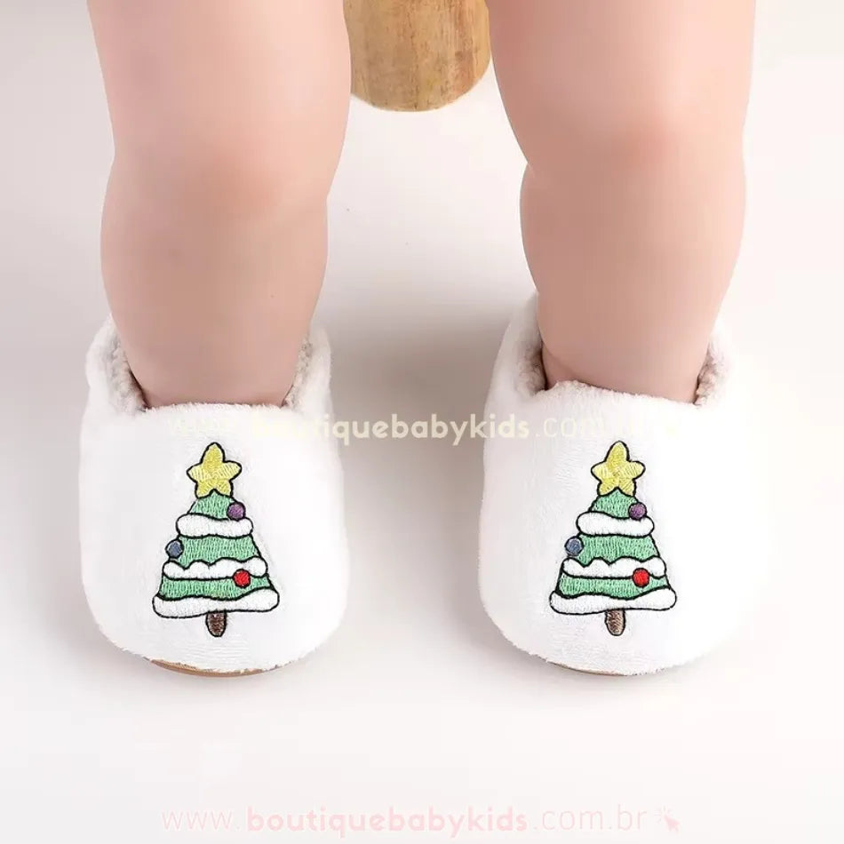 Pantufinha de Bebê Temática Árvore de Natal Bordada - Boutique Baby Kids 