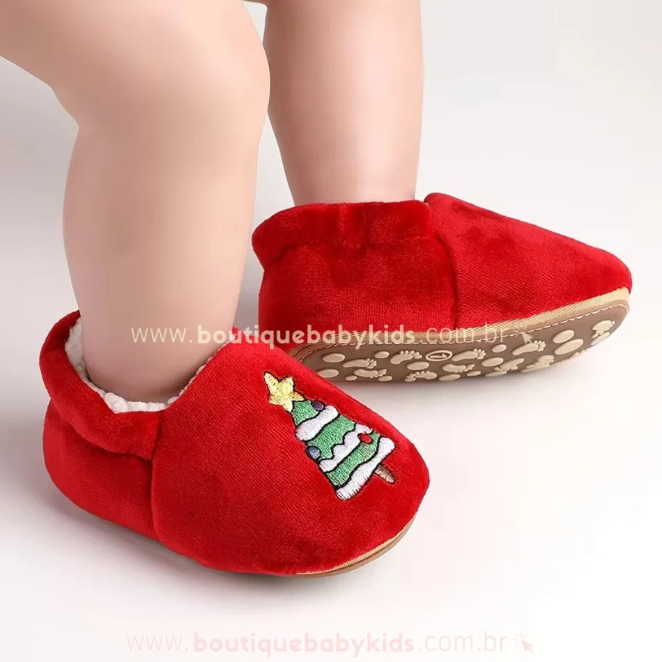 Pantufinha de Bebê Temática Árvore de Natal Bordada - Boutique Baby Kids 