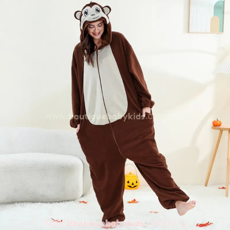 Macacão Kigurumi de Adulto Fantasia de Macaquinho Marrom - Boutique Baby Kids
