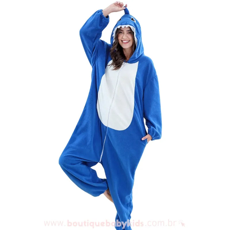 Macacão de Adulto Kigurumi Fantasia de Tubarão Azul - Boutique Baby Kids