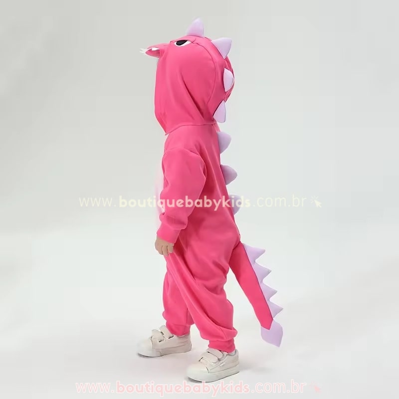 Macacão Bebê Fantasia Bichinho Dinossauro Rosa Pink - Boutique Baby Kids 