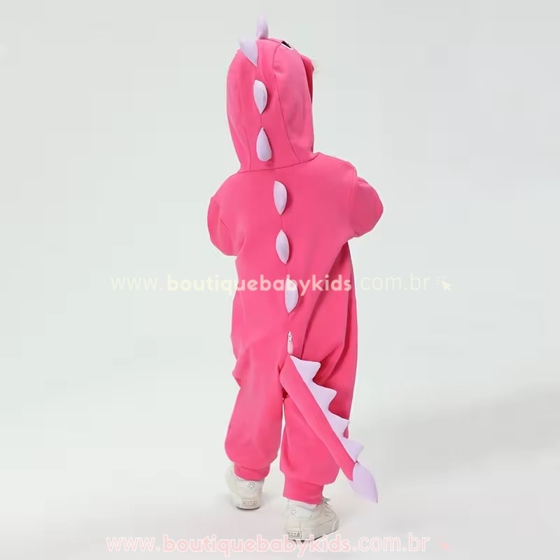 Macacão Bebê Fantasia Bichinho Dinossauro Rosa Pink - Boutique Baby Kids 