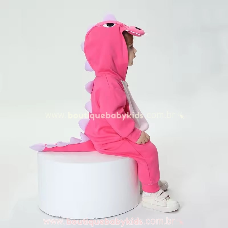 Macacão Bebê Fantasia Bichinho Dinossauro Rosa Pink - Boutique Baby Kids 