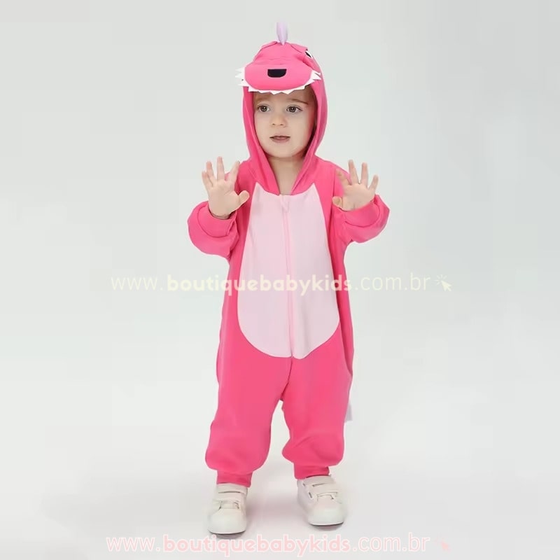 Macacão Bebê Fantasia Bichinho Dinossauro Rosa Pink - Boutique Baby Kids 