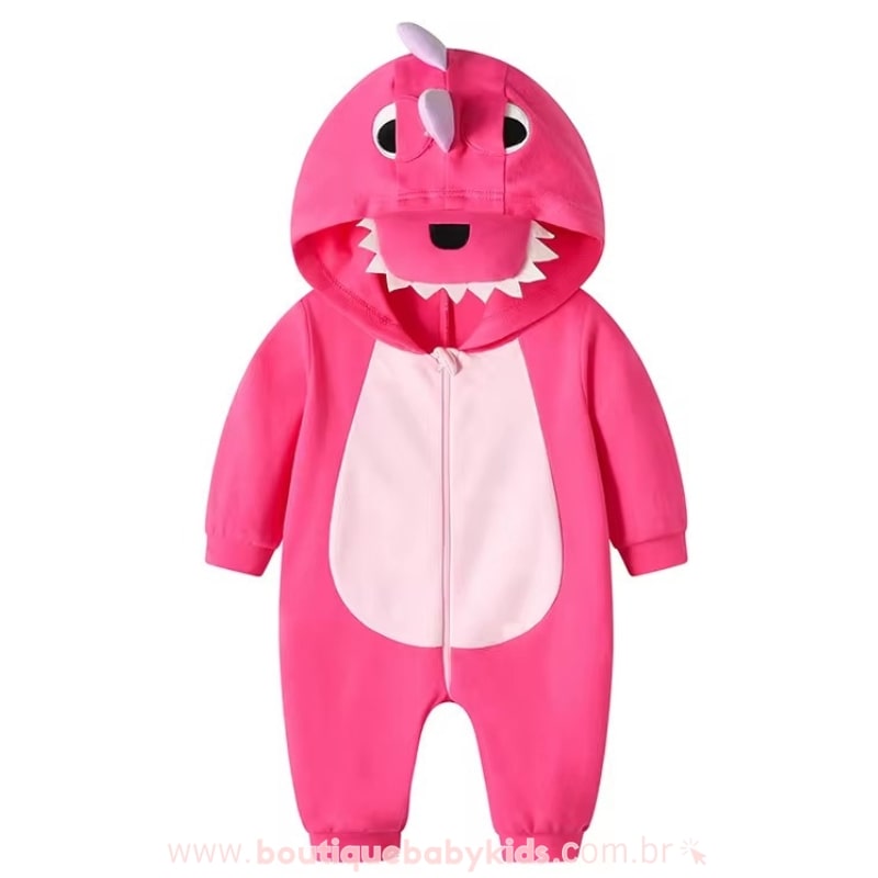 Macacão Bebê Fantasia Bichinho Dinossauro Rosa Pink - Boutique Baby Kids 