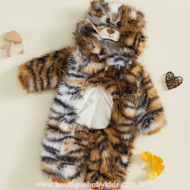 Macacão Bebê Fantasia Bichinho Tigrezinho Felpudo de Luxo - Boutique Baby Kids