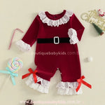 Macacão Bebê de Veludo Mamãe Noel Clássica com Babados Vermelho - Boutique Baby Kids