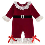Macacão Bebê de Veludo Mamãe Noel Clássica com Babados Vermelho - Boutique Baby Kids