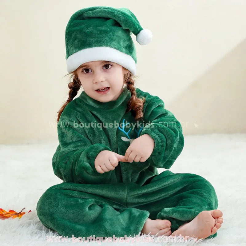 Macacão Bebê Natal dos Cervinhos com Gorro Verde - Boutique Baby Kids