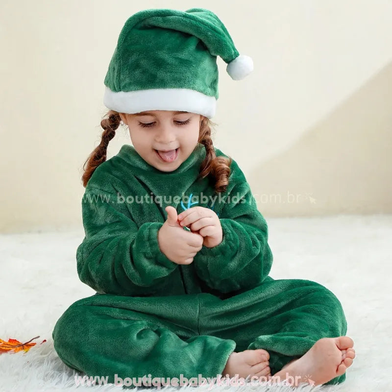 Macacão Bebê Natal dos Cervinhos com Gorro Verde - Boutique Baby Kids