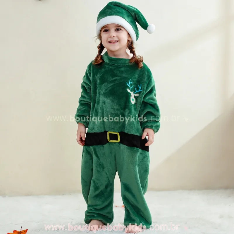 Macacão Bebê Natal dos Cervinhos com Gorro Verde - Boutique Baby Kids