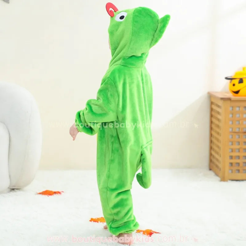 Macacão Bebê Fantasia de Bichinho Camaleão Verde Capuz 3D - Boutique Baby Kids