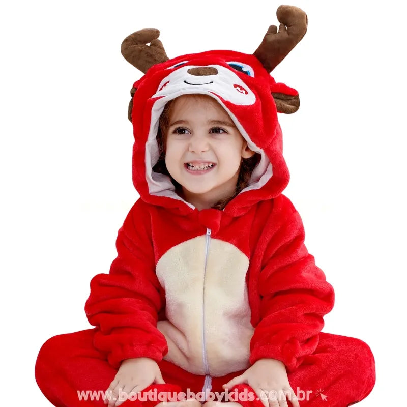 Macacão Bebê Fantasia de Natal Rena Vermelha - Boutique Baby Kids