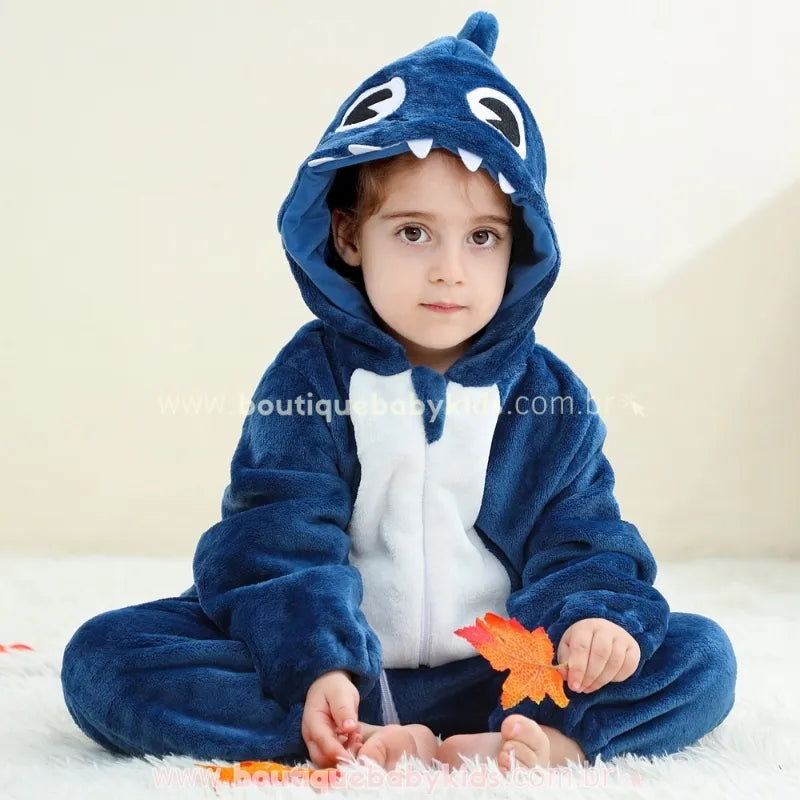 Macacão Bebê Temático Fantasia Tubarãozito dos Mares Azul - Boutique Baby Kids