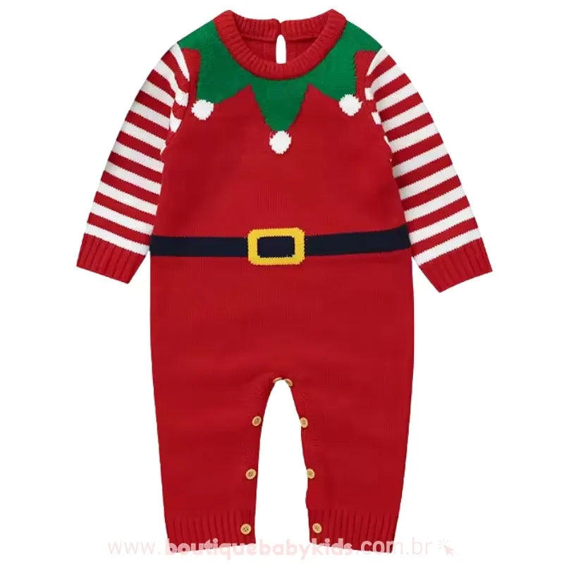 Macacão Bebê Tricot Ajudante do Papai Noel Duende Vermelho - Boutique Baby Kids 