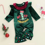 Macacão Bebê Veludo 'My First Christmas' com Babados Verde - Boutique Baby Kids