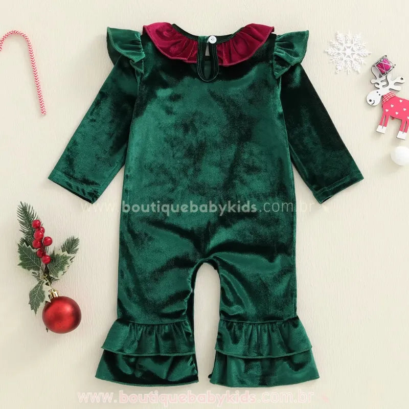 Macacão Bebê Veludo 'My First Christmas'