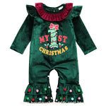 Macacão Bebê Veludo 'My First Christmas' com Babados Verde - Boutique Baby Kids