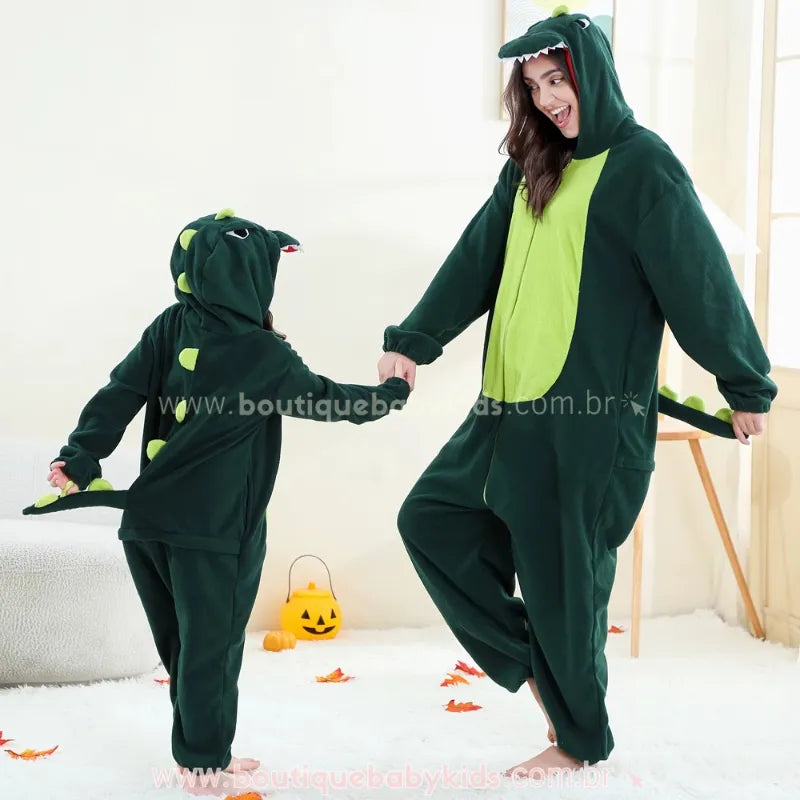 Macacão Infantil e Adulto Kigurumi Fantasia de Dinossauro Verde - Boutique Baby Kids