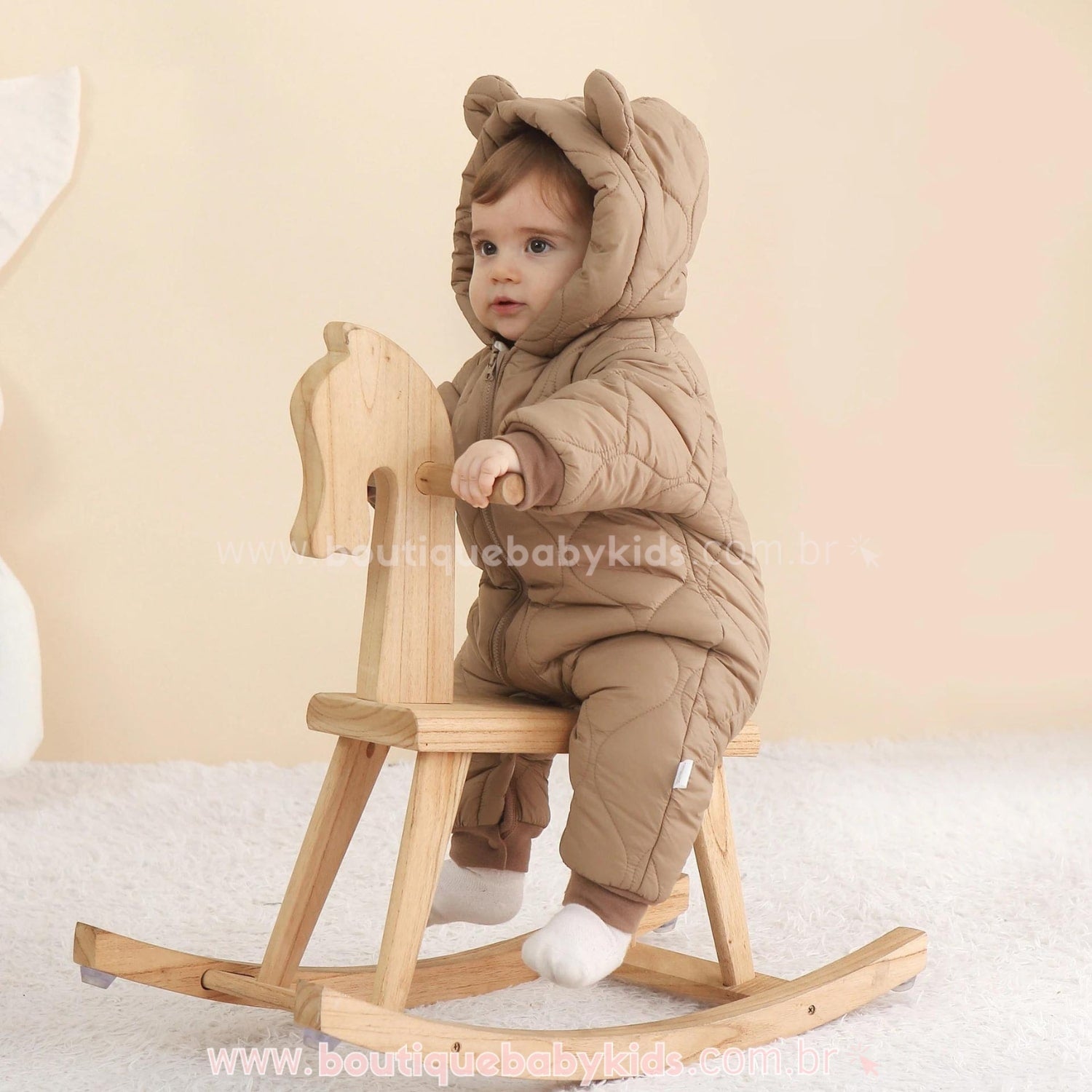 Macacão Bebê Corta Vento Ursinho Marrom - Boutique Baby Kids
