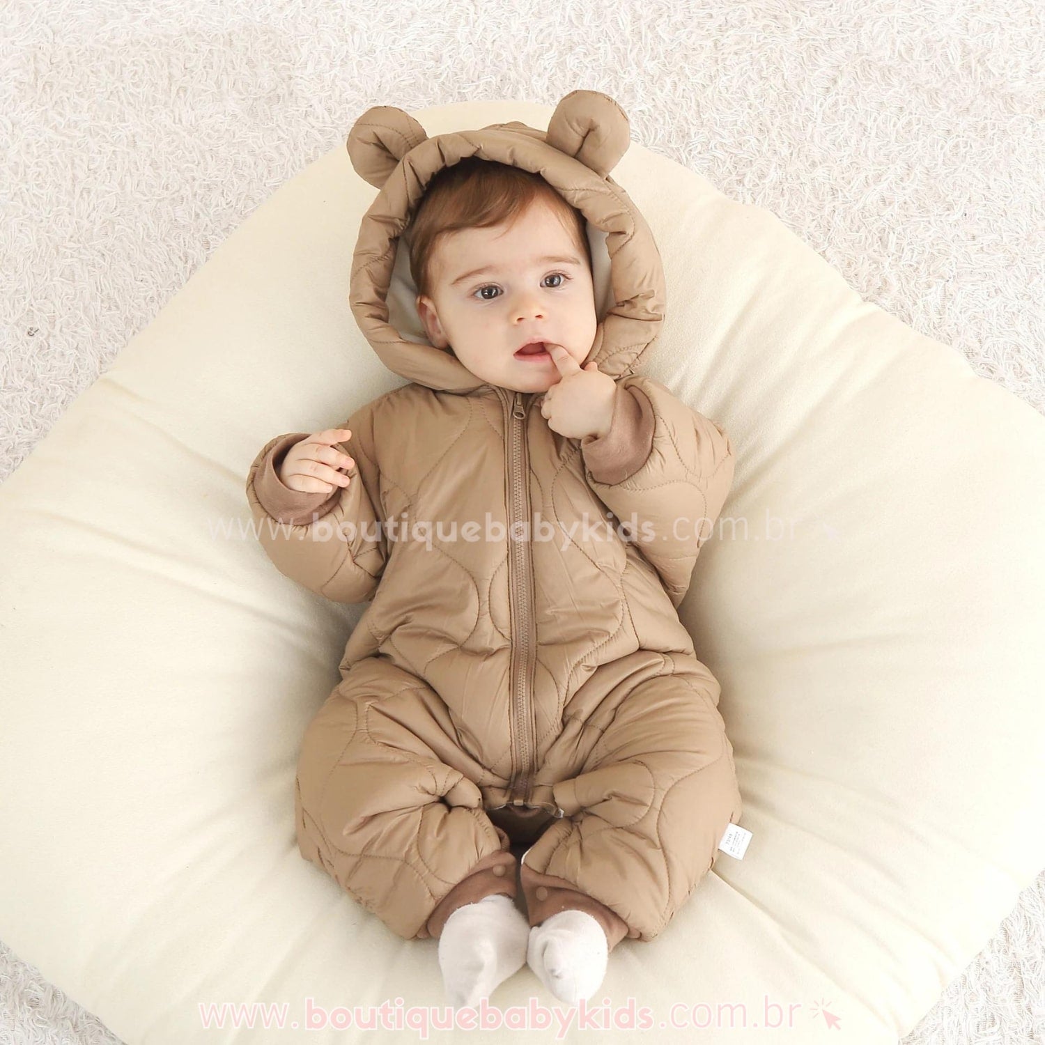 Macacão Bebê Corta Vento Ursinho Marrom - Boutique Baby Kids