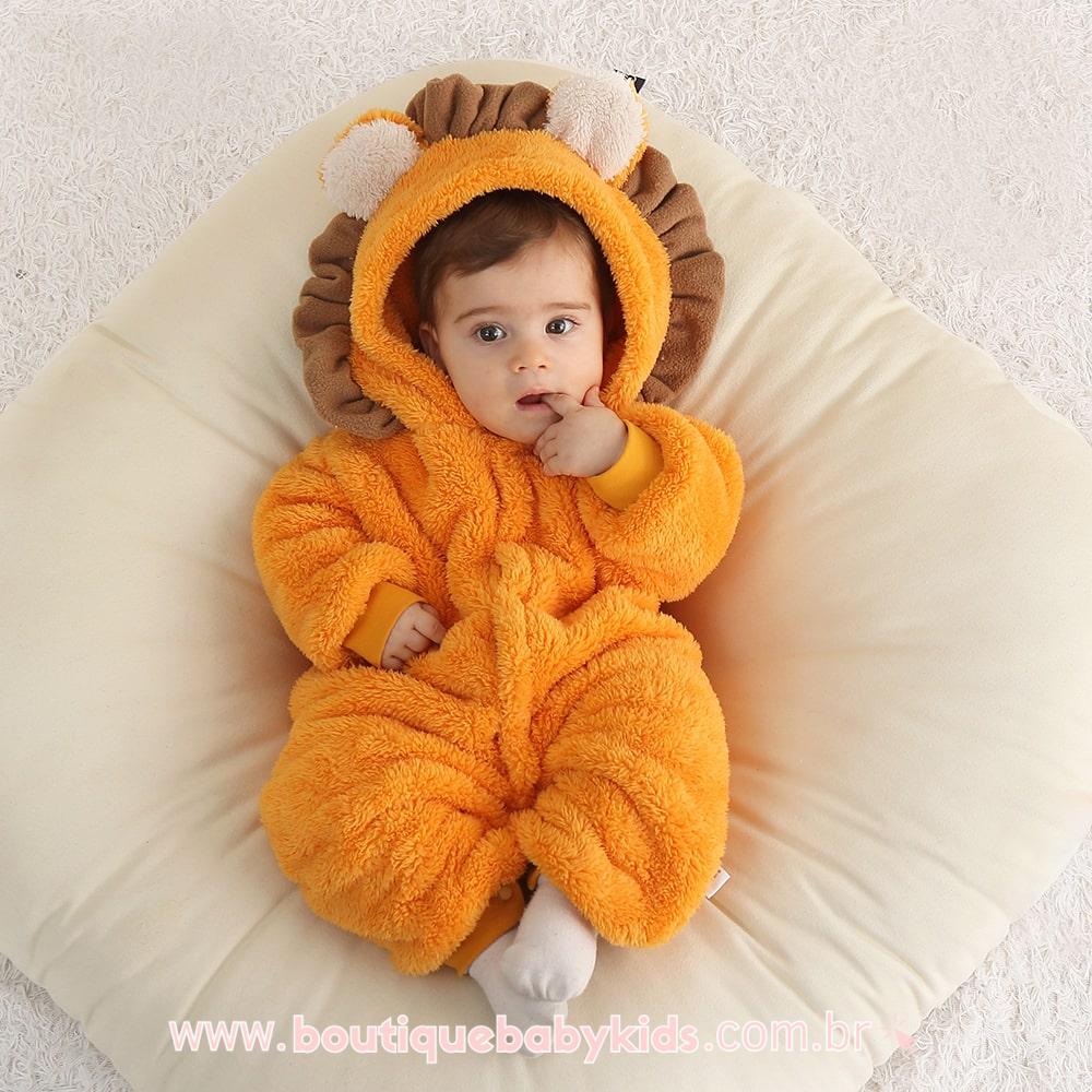 Macacão Bebê Fantasia Bichinho Leãozinho - Boutique Baby Kids