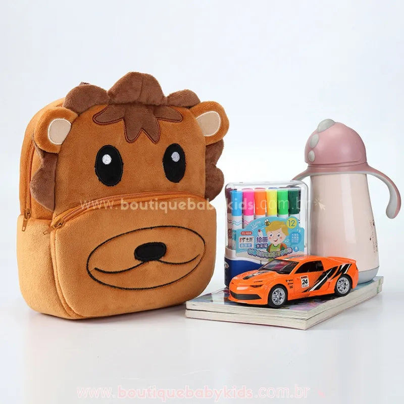 Mochila Infantil Costas Peluciada Leãozinho Caramelo - Boutique Baby Kids
