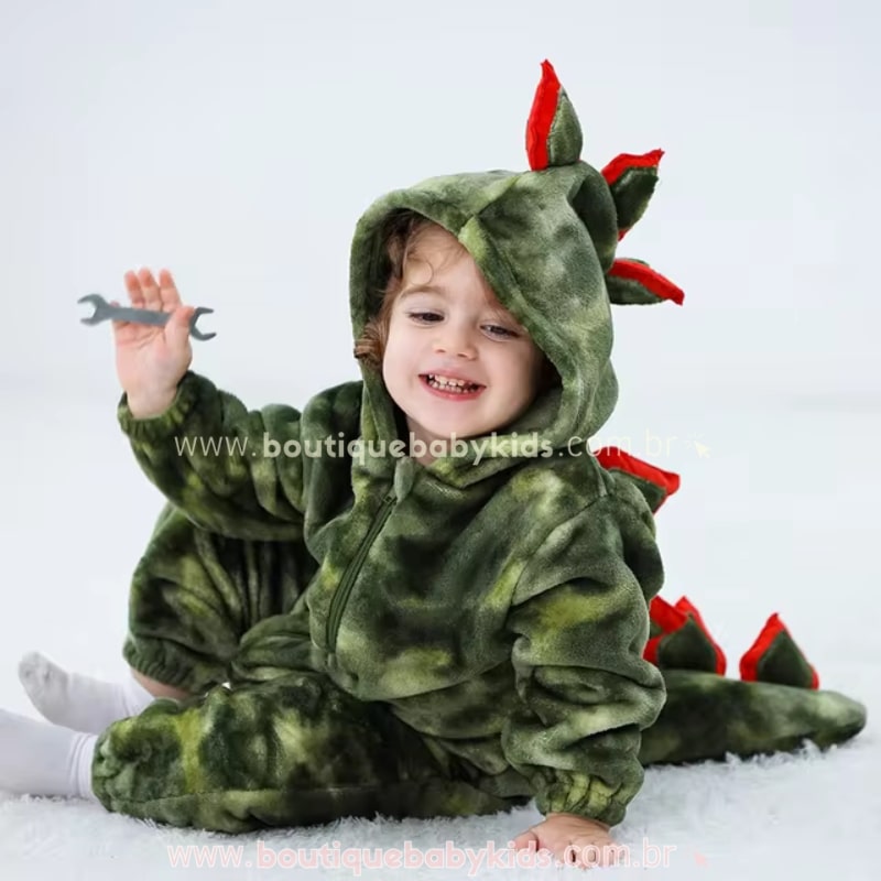 Macacão Bebê Fantasia Kigurumi Dinossauro Verde - Boutique Baby Kids