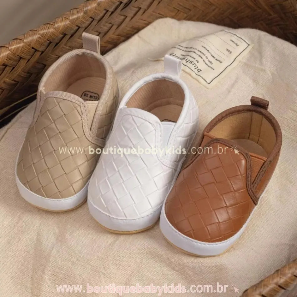 Tênis Bebê Slip On Clássico Trançado Couro Ecológico - Boutique Baby Kids