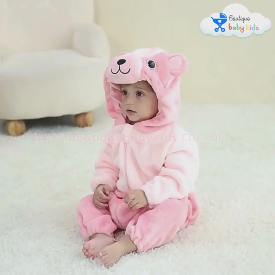 Macacão Bebê Fantasia Bichinho Ursinha Rosa - Boutique Baby Kids