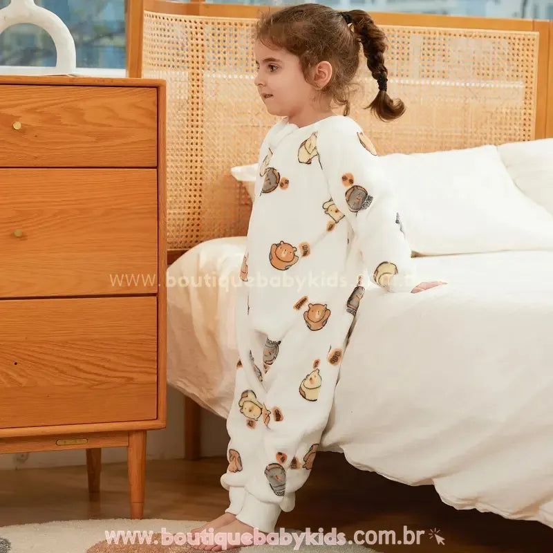 Saco de Dormir Infantil Estampa de Bichinhos Manga Longa Branco - Boutique Baby Kids