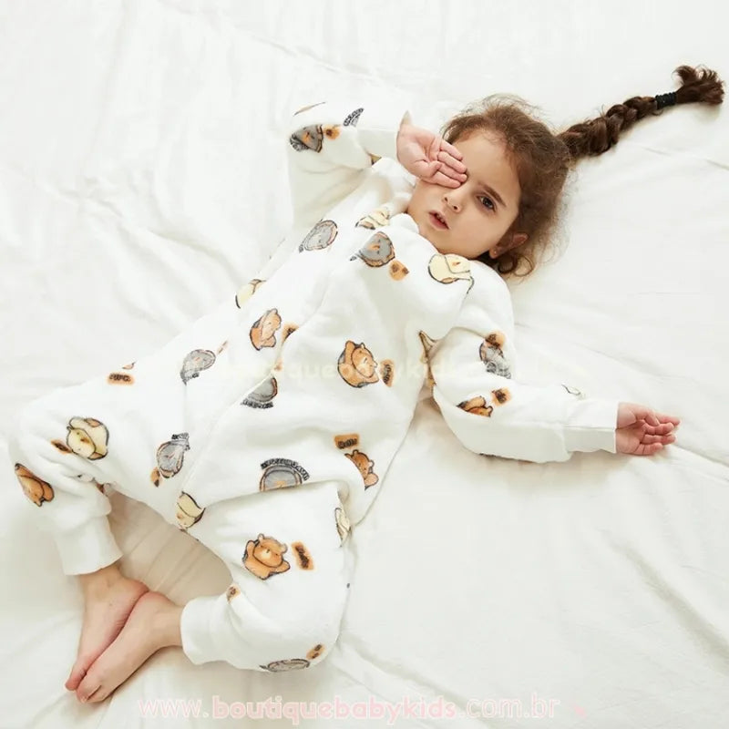 Saco de Dormir Infantil Estampa de Bichinhos Manga Longa Branco - Boutique Baby Kids