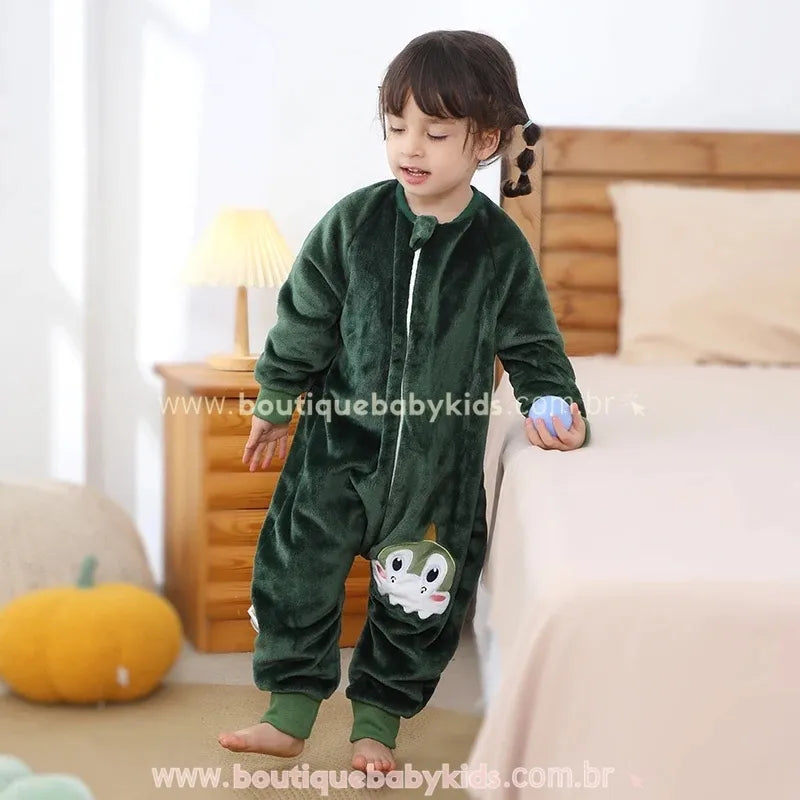 Saco de Dormir Infantil Dinossauro da Floresta Manga Longa Verde - Boutique Baby Kids