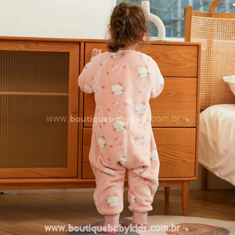 Saco de Dormir Infantil Estampa de Gatinhas Manga Longa Rosa - Boutique Baby Kids