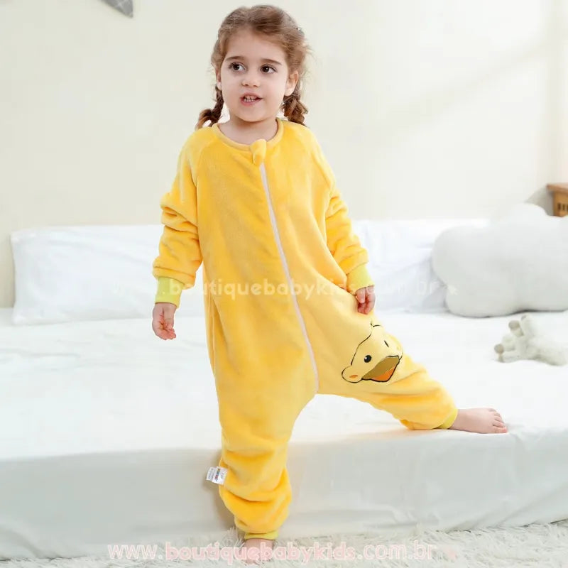 Saco de Dormir Infantil Bordado Patinho Manga Longa Amarelo - Boutique Baby Kids