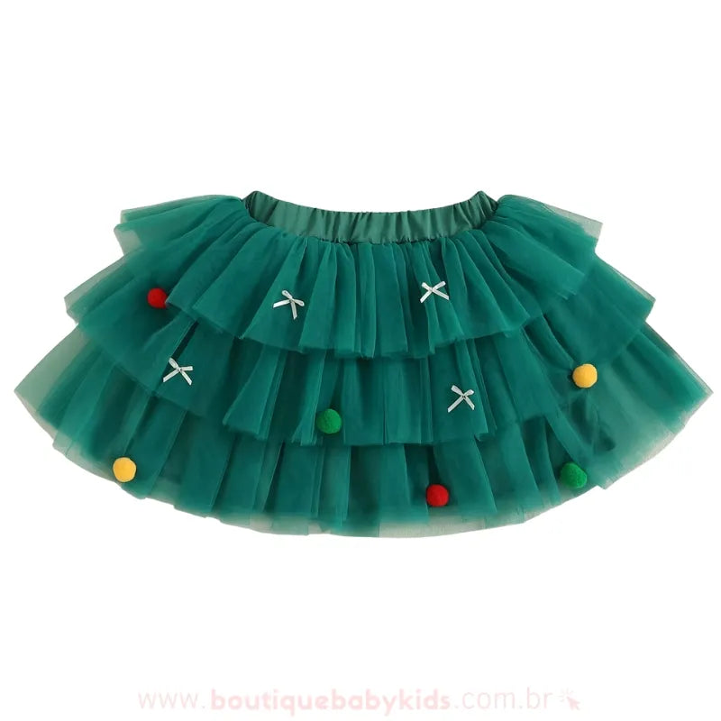 Saia Infantil Tutu Mini Árvore de Natal com Pompons - Boutique Baby Kids