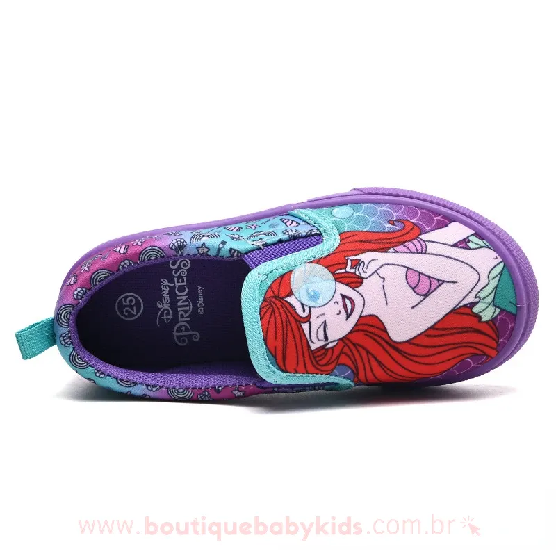 Tênis Infantil Slip On Disney Princesa Ariel Lilás - Boutique Baby Kids