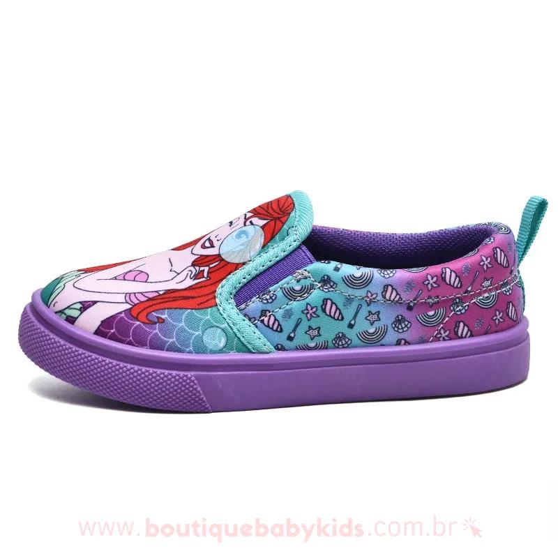 Tênis Infantil Slip On Disney Princesa Ariel Lilás - Boutique Baby Kids
