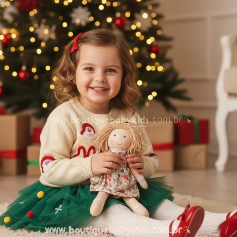 Suéter Infantil Tricot Natalino Bordado Papai Noel Merry Bege - Boutique Baby Kids 