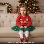 Suéter Infantil Tricot Natalino Bordado Papai Noel Merry Vermelho - Boutique Baby Kids 