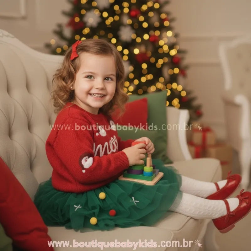 Suéter Infantil Tricot Natalino Bordado Papai Noel Merry Vermelho - Boutique Baby Kids 