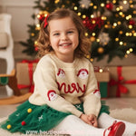 Suéter Infantil Tricot Natalino Bordado Papai Noel Merry Bege - Boutique Baby Kids 