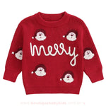 Suéter Infantil Tricot Natalino Bordado Papai Noel Merry Vermelho - Boutique Baby Kids 