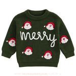 Suéter Infantil Tricot Natalino Bordado Papai Noel Merry Verde - Boutique Baby Kids 